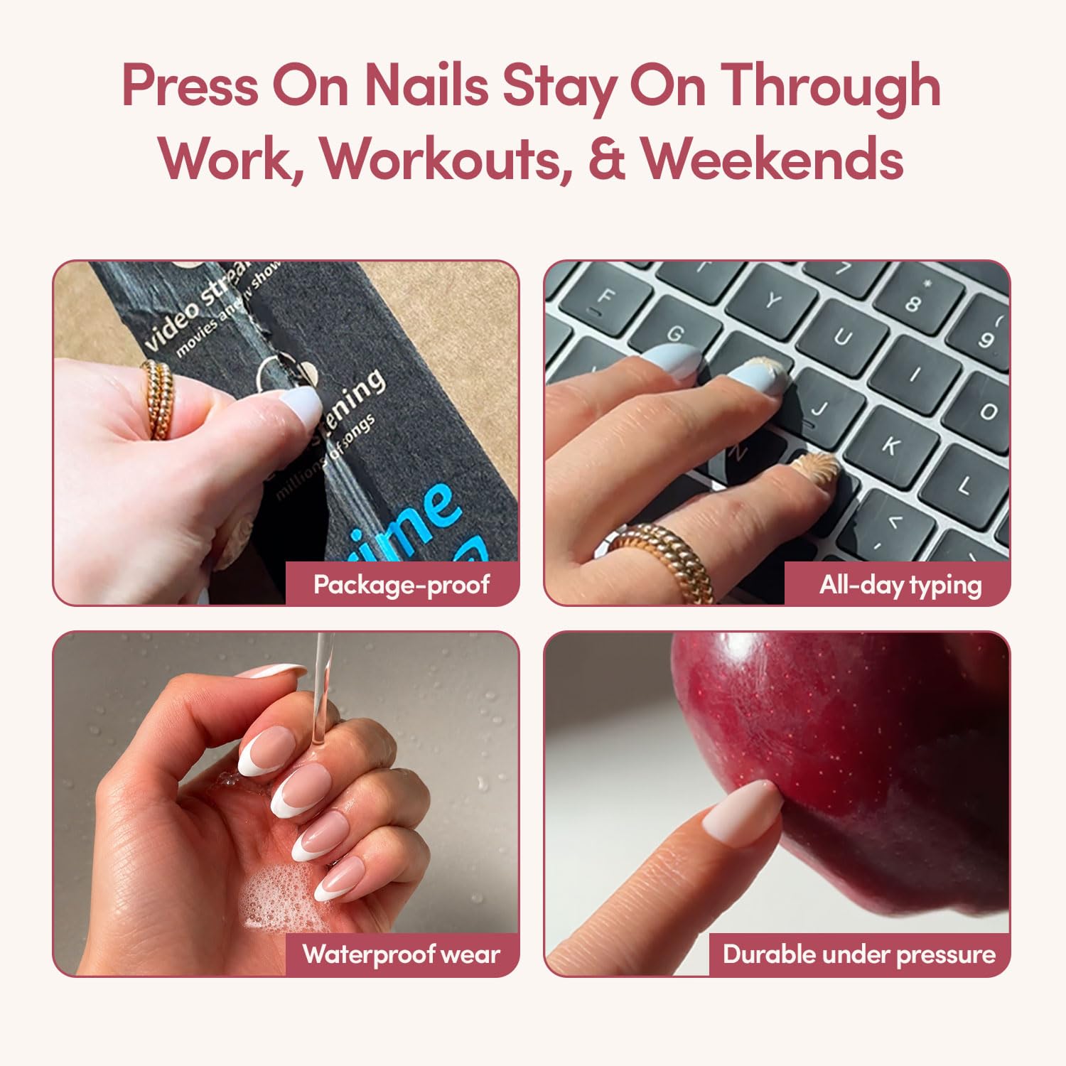 Glamnetic Press On Nails - La Perle | Semi-Transparent Squoval French Tip Fake Nails, Salon Quality | 15 Sizes - 30 Nail Kit with Glue