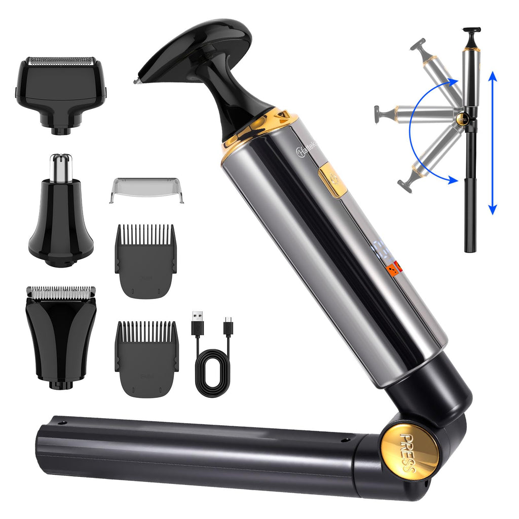 Electric Mens Back Shaver Body Trimmer Hair Groomer 4 in 1 Kit with Extendable Auxiliary Arm Waterproof Facial,Chin,Arm,Back,Pubic Hair Trimmer Grooming Set