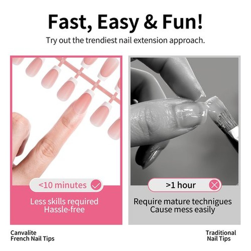 Canvalite Soft Gel French Tip Nails, 180 Pcs Extra Short Press on Nails for Women Flexible Pre-Painted White French Tip Gel Nails Nail Tips No File Need DIY Manicure Gifts for Women, Glue Not Included