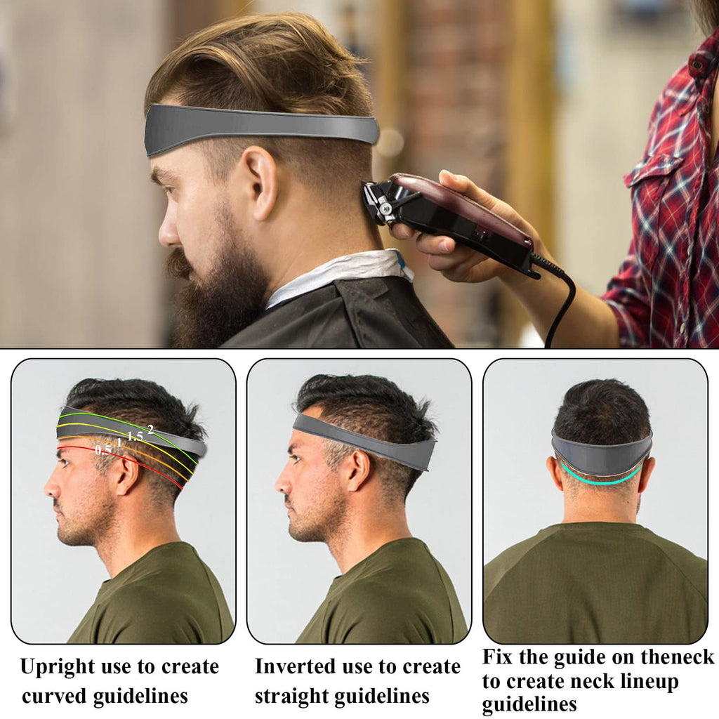 Neckline Shaving Template and Hair Trimming Guide, High-Grade Curved Durable Silicone Haircut Band for DIY Home Haircuts Fade and Taper Guide for Clippers-Gray