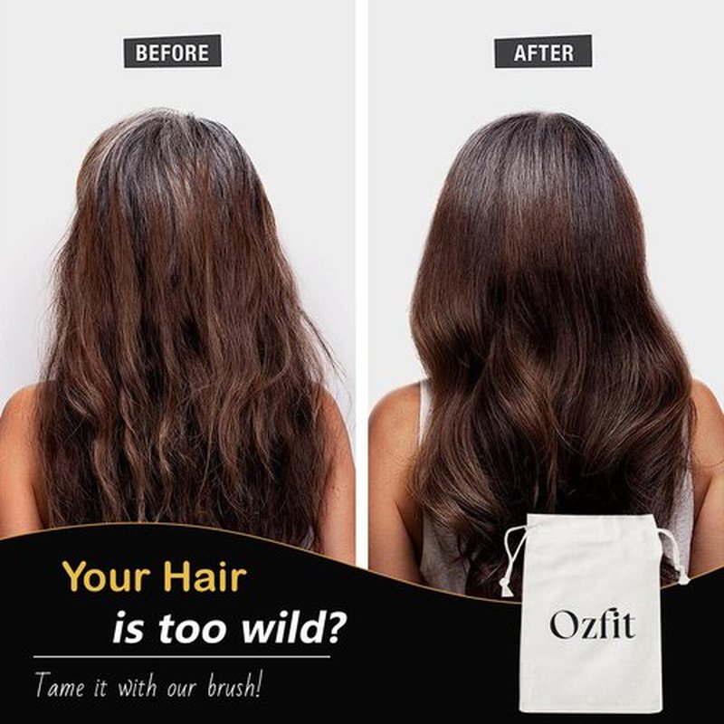OZFIT 100% Boar Bristle Hair Brush - Natural Bamboo Hair Brush for Men & Women, Promotes Hair Growth, Includes Travel Bag & Cleaner