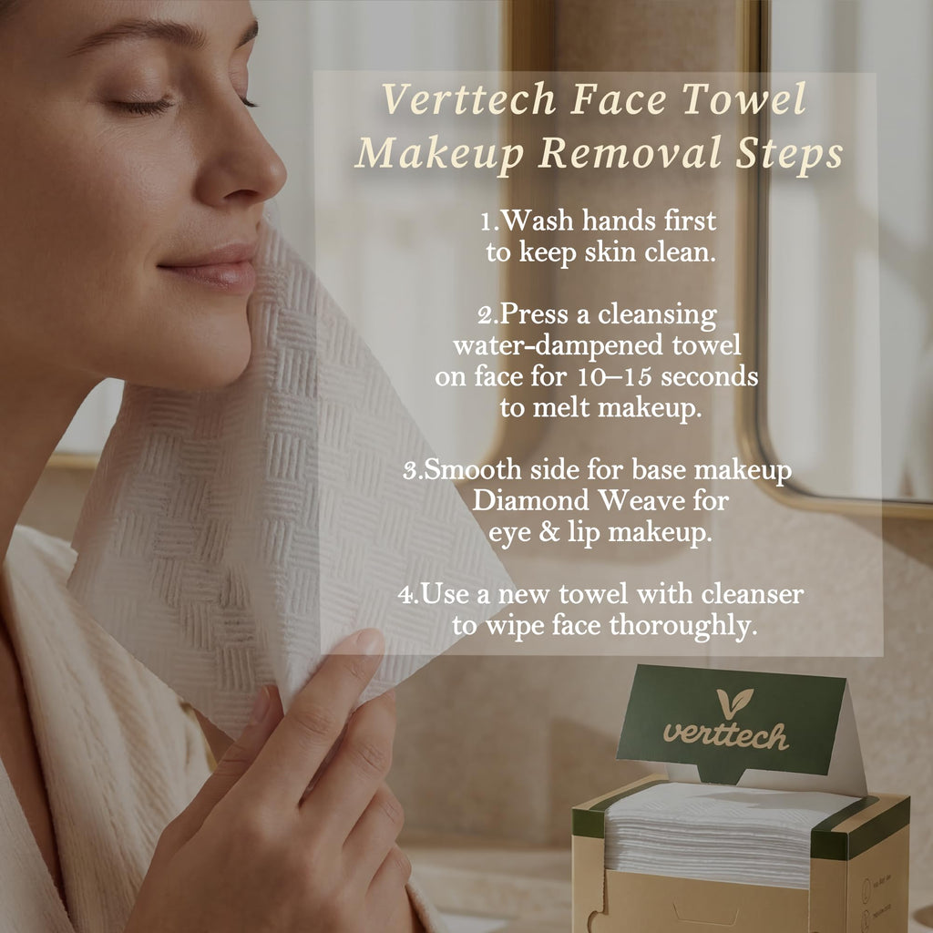 verttech™ Diamond Weave Clean Towels for Face 50 Count, XL Disposable Face Towel 10"x12" Clean Towels Blemish Control, Ultra Absorbent Makeup Removal & Daily Cleansing