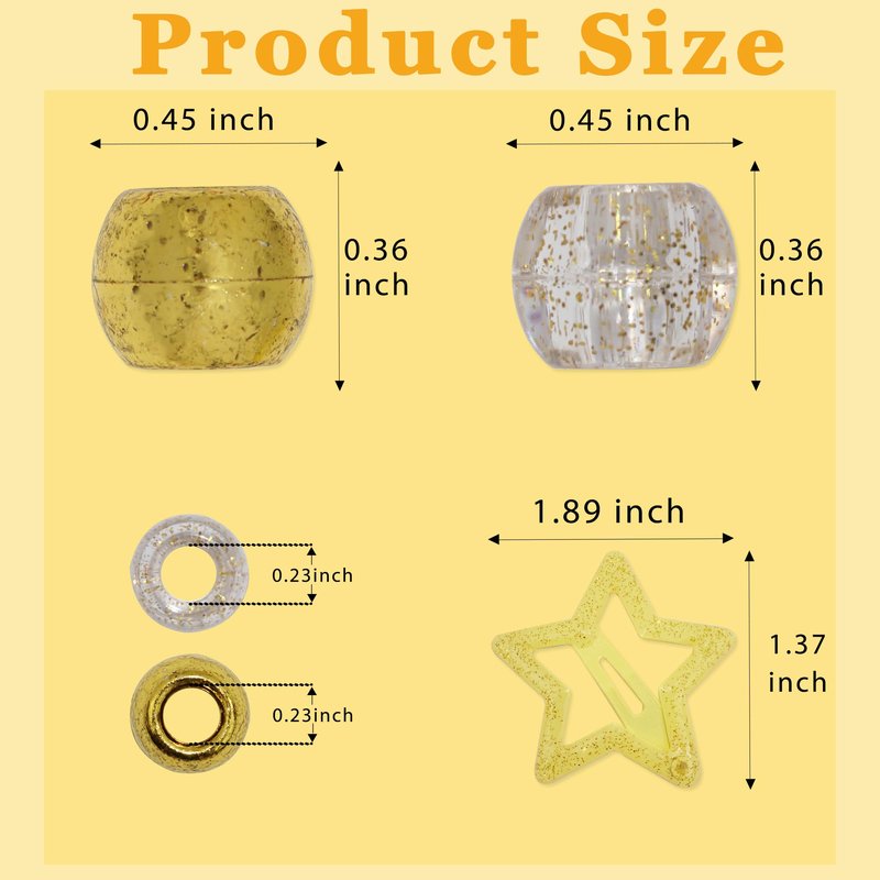 YAEISM Gold Hair Beads for Braids 100PCS Acrylic Loc Dreadlock Large Pony Beads Bling Star Hair Clips Cute Y2K Hair Accessories for Women Girls