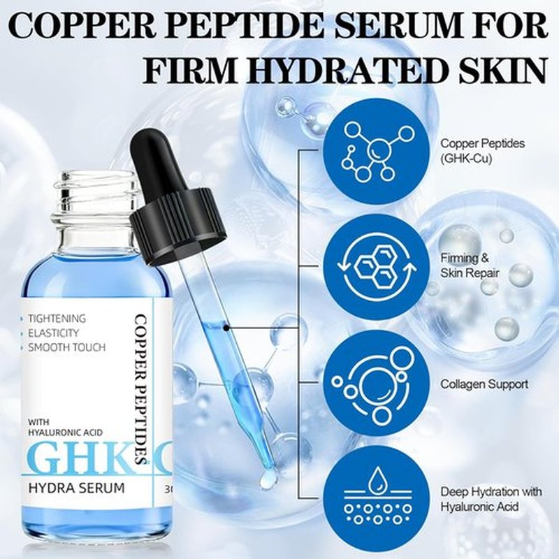 GHK-Cu Copper Peptide Facial Serum - Moisture-Balancing Hydration with Hyaluronic Acid | 1 fl oz