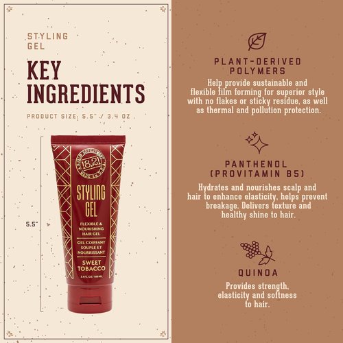 18.21 Man Made Hair Styling Gel - Weightless All-Day Flexible Hold, 3oz | Original Sweet Tobacco Scent