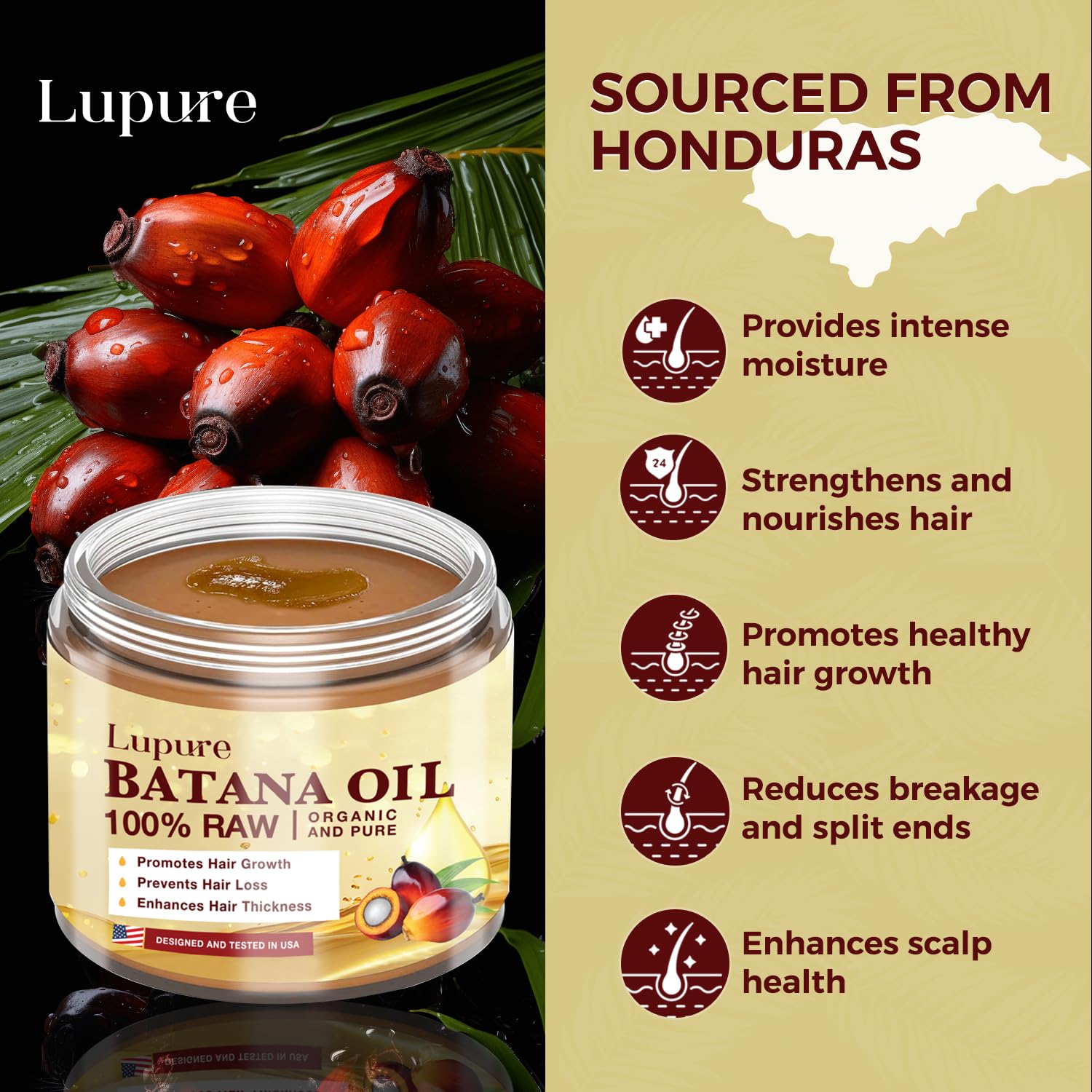 Lupure Batana Oil for Hair Growth: 100% Raw Batana Oil Pure Organic and Natural Hair Growth Treatment, Sourced from Honduras, Prevents Hair Loss, Enhances Hair Thickness for Men & Women, 4.2 OZ