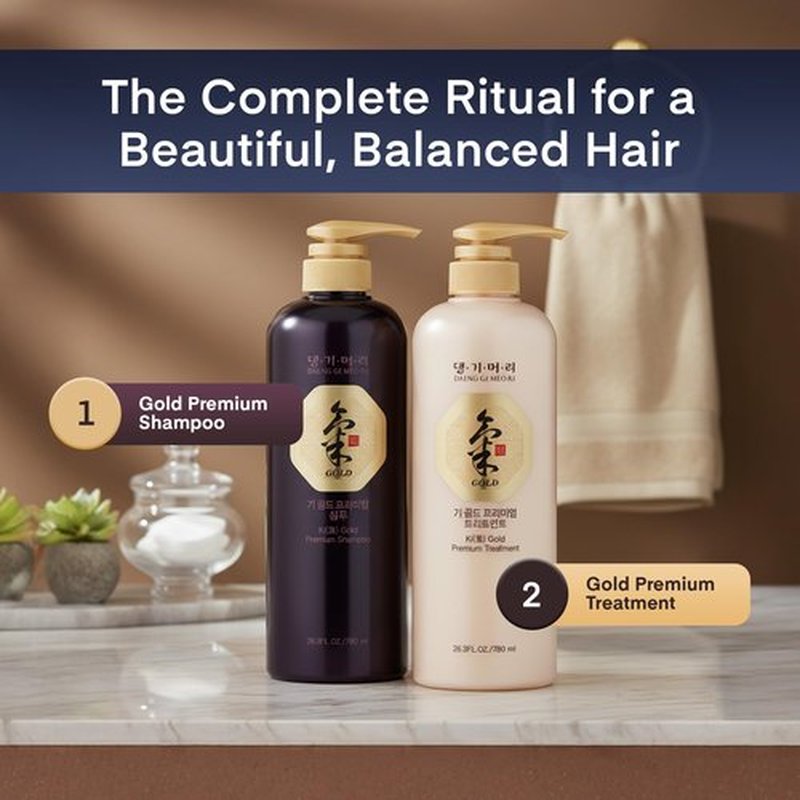 Daeng Gi Meo Ri - Ki Gold Premium Shampoo 26.3 FL OZ and Treatment 26.3 FL OZ Blue Box Set, Promotes Healthy Hair Growth, Scalp Stimulant, Prevents Hair Loss, Box Color may vary(red, blue, gold).