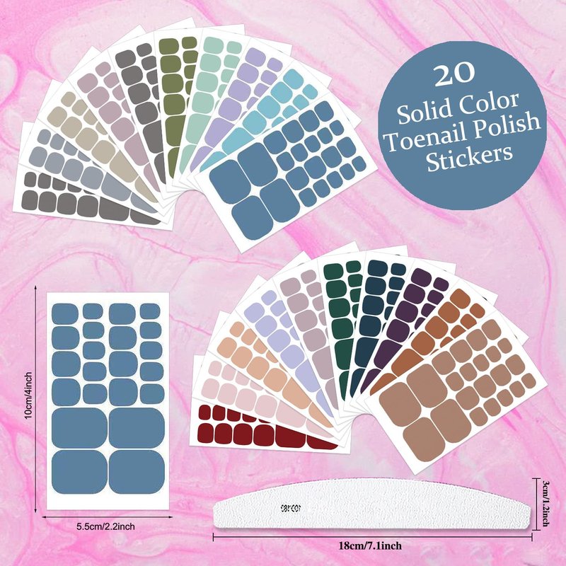 XEAOHESY 440 Pieces 20 Sheets Dark Solid Color Toe Nail Polish Strips Toe Nail Wraps with Nail File Self-Adhesive Gel Nail Strips Toe Nail Stickers Full Nail Wraps for Women Toenail Art