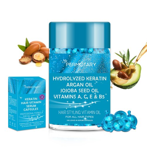 Organic hair oil capsules, 100PCS hair treatment serum for Frizzy, Dry & Damaged Hair, Moisturizing hair oil with Moroccan, Macadamia & Avocado Oils, Vitamins A, B5, C, E - Long-Lasting Shine