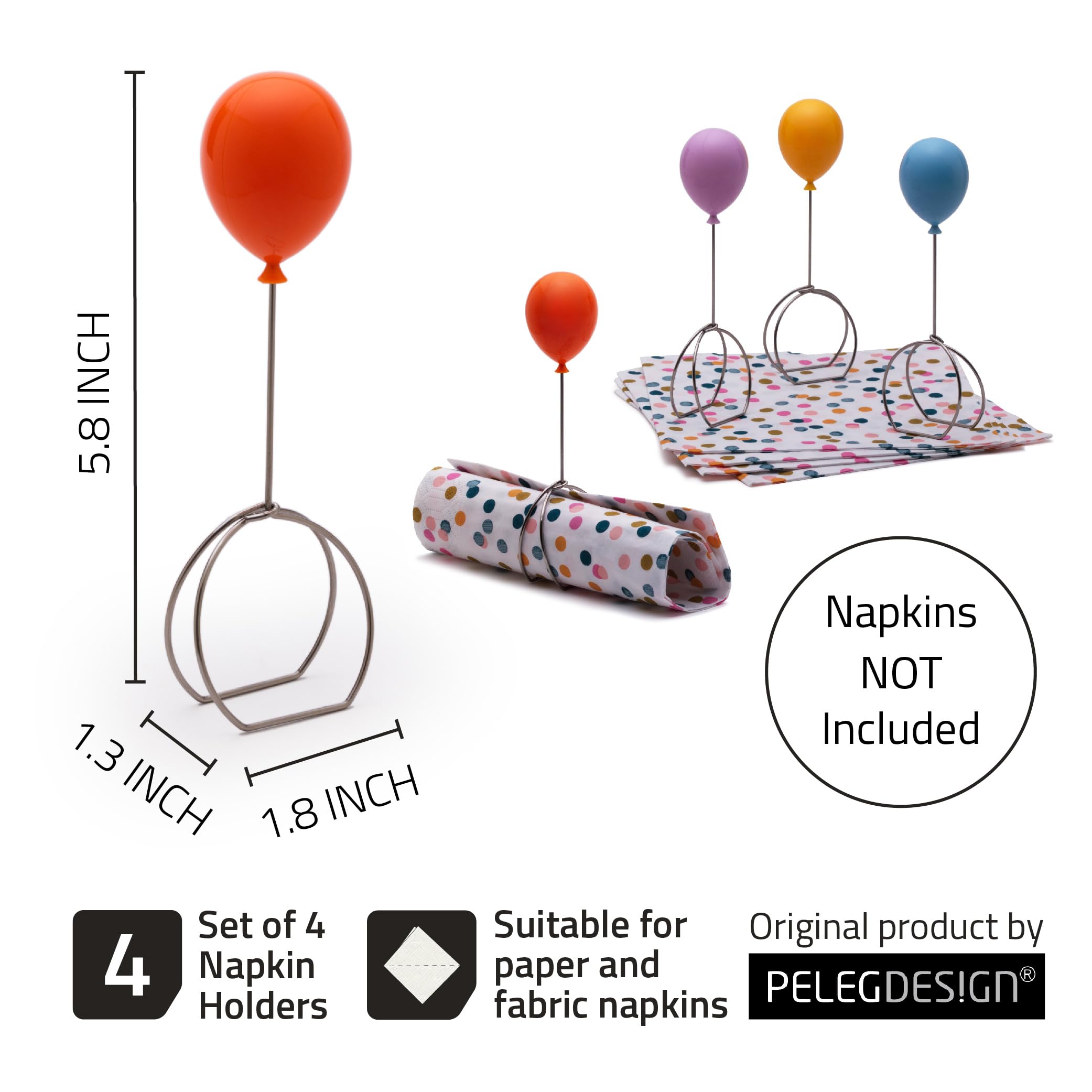 Peleg Design Balloonapkins Napkin Rings – Perfect for Dining Table Décor - Easter Napkins Ring, Birthday Party Table Decorations, Napkin Holder During Meals or Gatherings