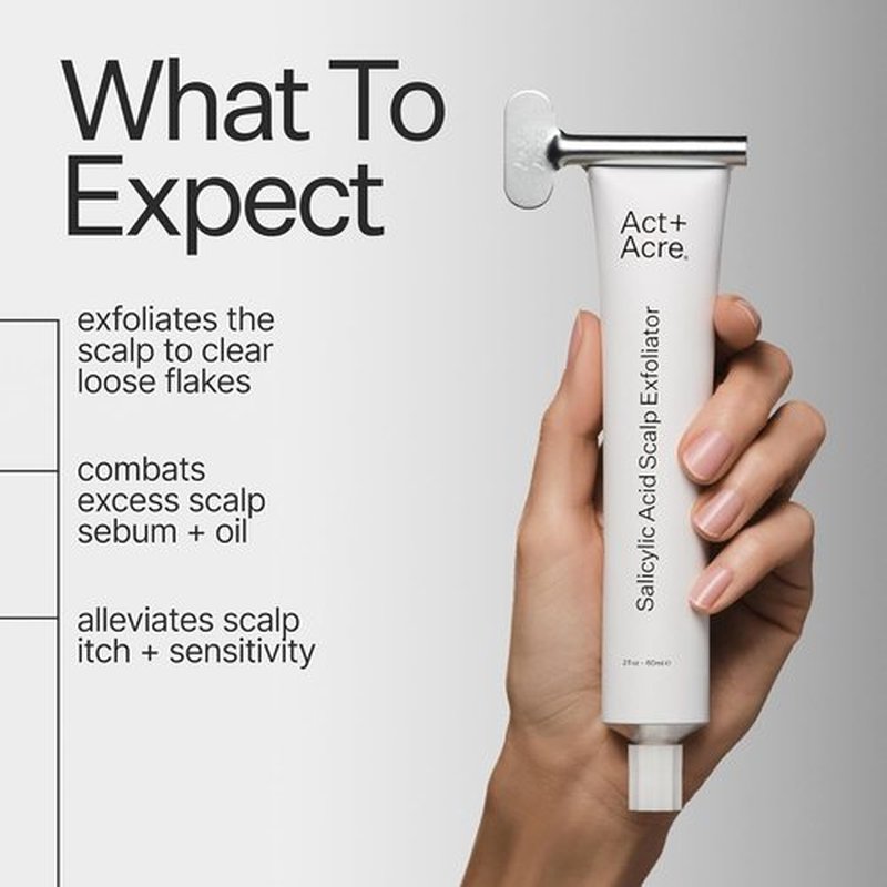 Act+ Acre Cold Processed Salicylic Acid Exfoliator - Balance & Soothe Scalp Build-Up | Vegan, 2 Fl Oz