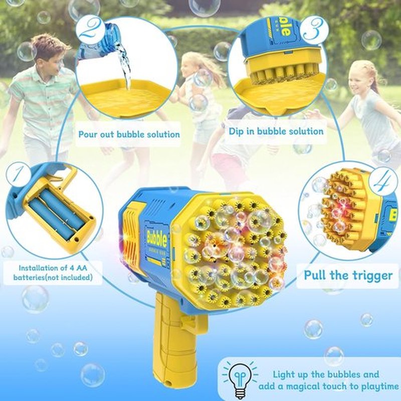LUSJNGE Bubble Gun - 40-Hole Light Up Bubble Machine with 2 Refill Bottles | Fun Party Favors for Kids 1-8