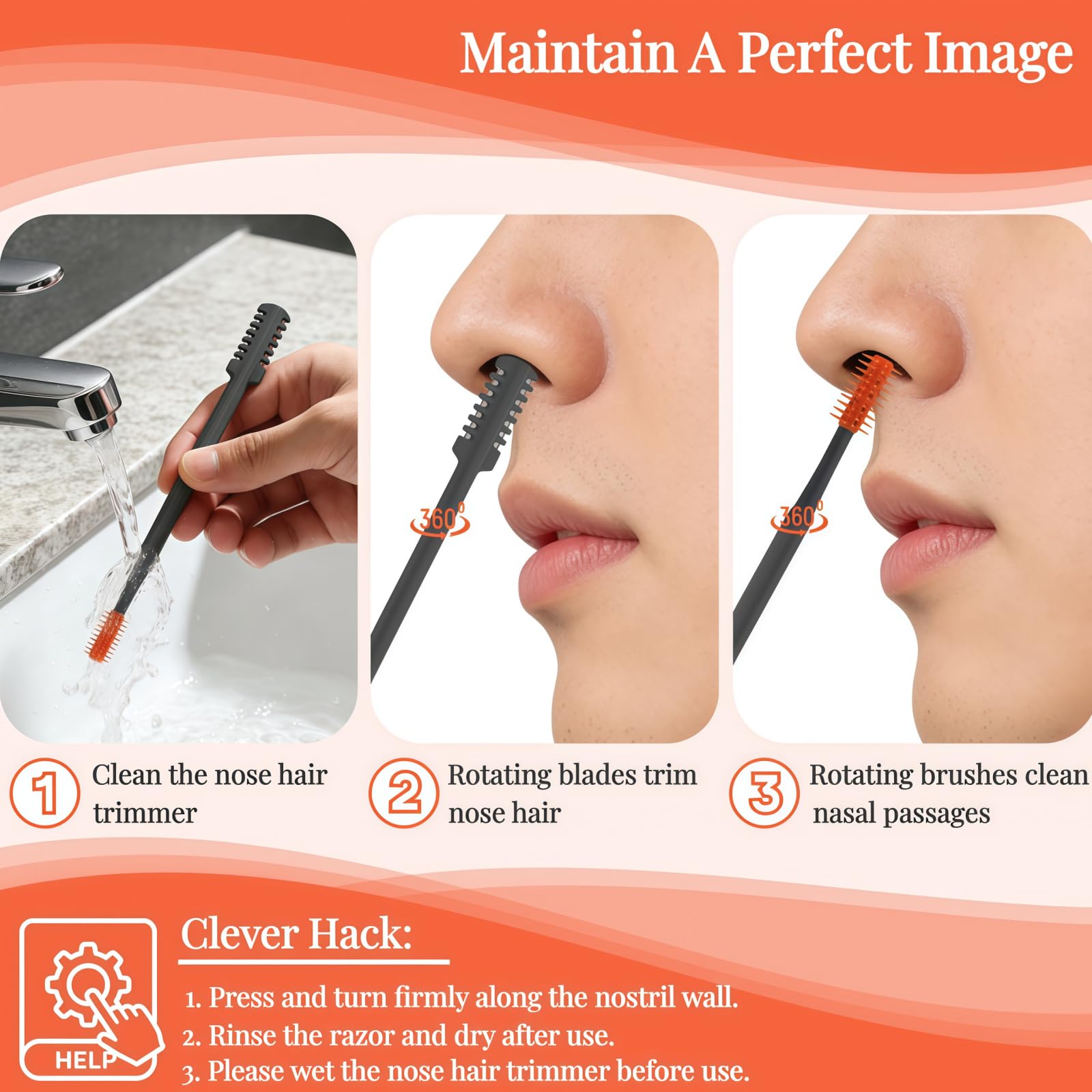 KTBKGV 2026 Upgraded 2-in-1 Nasal Hair Cutter, 360° Rotating Double-Sided Blade, Washable Portable Grooming Tool for Men & Women, Travel Essential, (Multicolor-6Pcs)