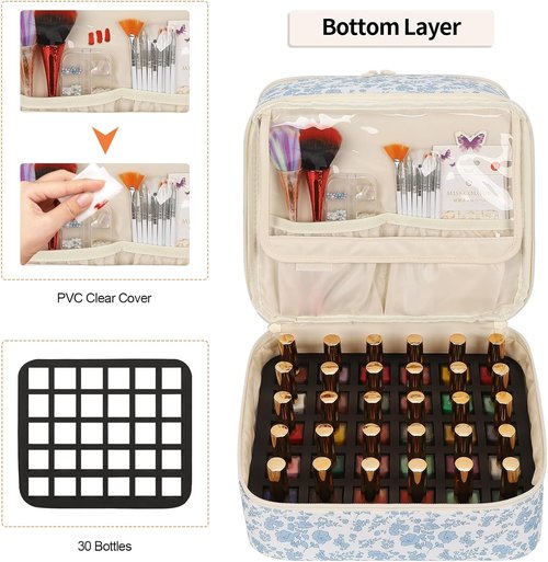 Skiennix Nail Polish Organizer Bag - Holds 30+ Bottles | UV Nail Lamp & Gel Polish Travel Storage