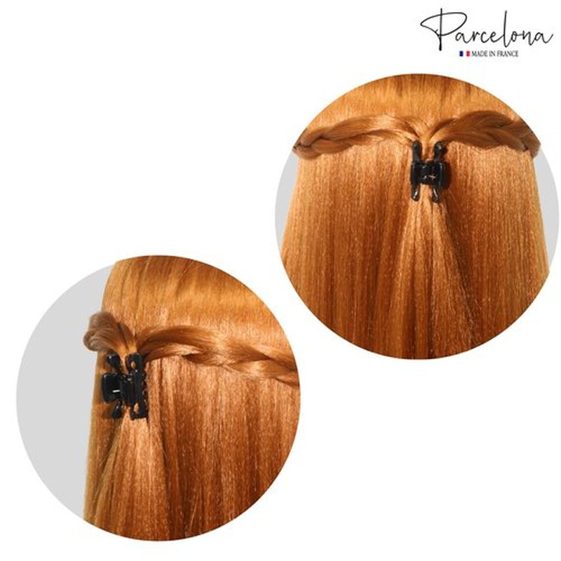 Parcelona French Classic Very Small 1 1/2" Claw Clips with Tight Spring Set of 3 Girls Hair Jaw Claw Clips Durable Styling Women Hair Accessories, Made in France (Black)