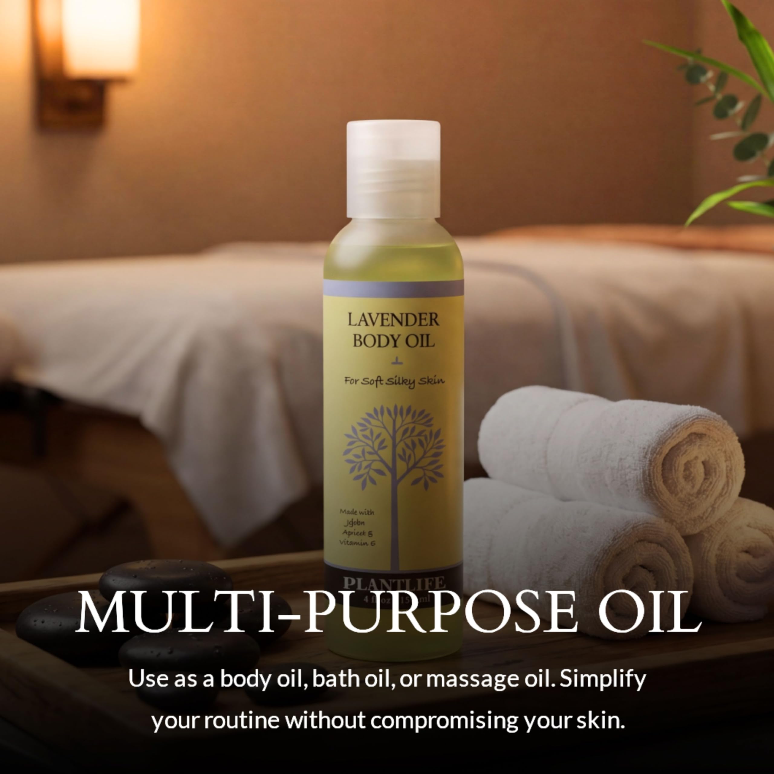 Plantlife Lavender Body Oil - Moisturizing Natural Body Oil for All Skin Types - Nourishing Dry Skin and Making It Feel Soft and Silky for Women & Men - Bath, Body & Massage Oil - 4oz