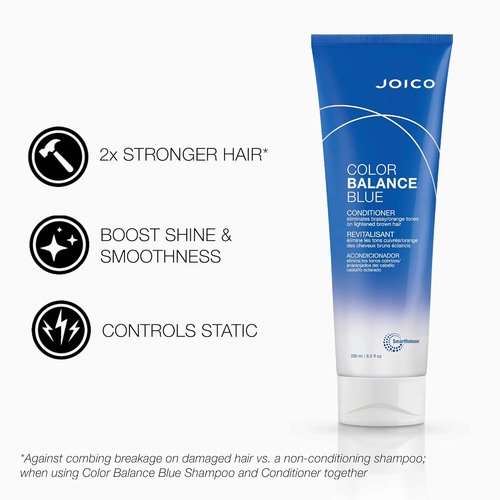 Joico Color Balance Blue Shampoo & Conditioner - Eliminate Brassy Tones | Boost Color Vibrancy | UV Protection with Rosehip Oil & Green Tea Extract