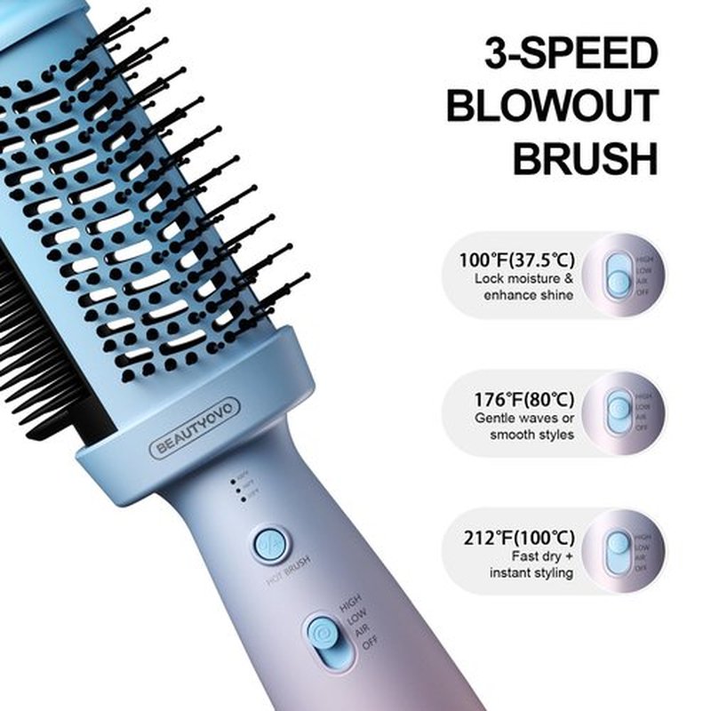 BEAUTYOVO 3-in-1 Blow Dryer Brush with Round & Straightening Brush, Hair Dryer Brush with 3 Heat/Speed Settings, Hair Styler and Volumizer with Ionic Technology for Drying, Straightening, Volumizing