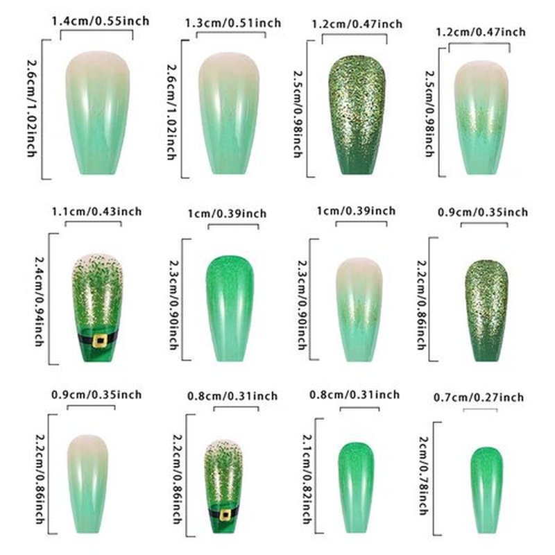 St. Patrick's Day Press on Nails Medium Coffin Fake Nails Green Gradient Glue on Nails Glossy Shiny Stick on Nails Reusable Full Cover Artificial Acrylic False Nails Kit Press on Nails for Women 24Pcs