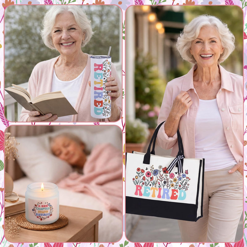 Patelai 7 Pcs Retirement Gifts for Women 2026,Happy Retirement Gift with 20oz Tumbler Tote Bag Socks Candle Cool Retired Gifts for Mom Teacher Nurse Coworker Boss Grandma End of School Year
