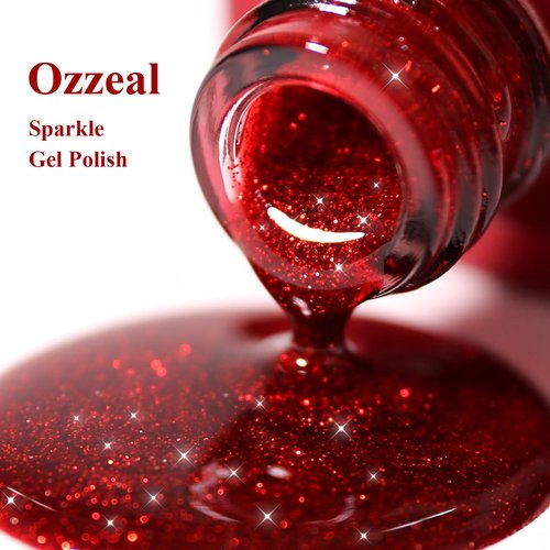 Ozzeal 2 Pcs Christmas Red & Green Glitter Gel Nail Polish Set, Long Lasting Glitter Gel Polish, Non-Toxic, Salon Quality, LED/UV Cured, 0.5 Fl Oz Each