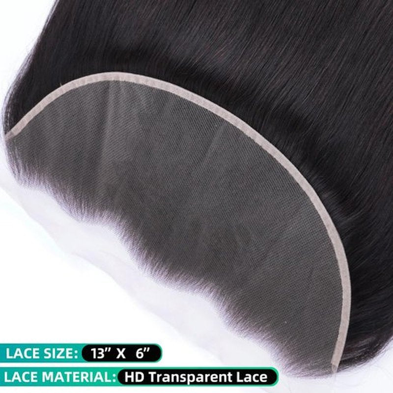13x6 Full Lace Frontal Closure Invisible HD Transparent Swiss Lace Closure Pre Plucked Bleached Knots with Baby Hair 12A Grade Brazilian Virgin Straight Human Hair Frontal Free Part 16 Inch