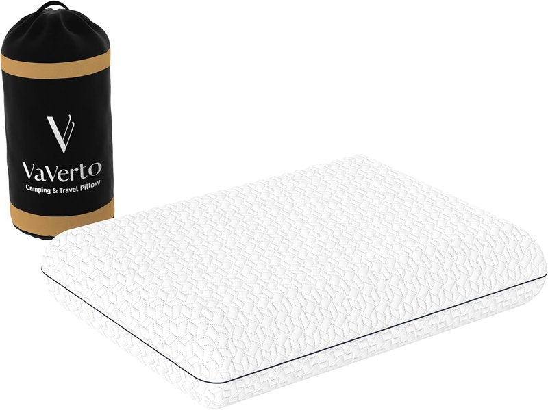 Vaverto Small Memory Foam Camping Pillow - Medium Firm, Breathable Cover, Machine Washable