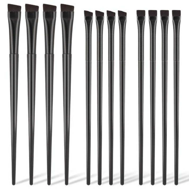 Skiennix 12 Pack Angled Eyeliner Brush Set - Ultra Thin Eyebrow & Eye Makeup Applicators