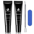 Nail Glue for Press Ons and 15g Remover with Cuticle Pusher Set, No UV Needed, Quick Dry Strong Semi Solid Glue for Press On, Long Lasting Adhesive for Fake Acrylic Nails