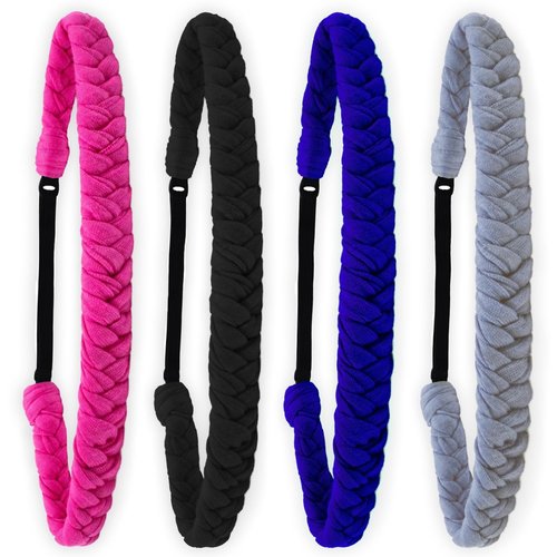 FROG SAC 4 Braided Headbands for Girls, Adjustable Braid Head Bands for Kids, Stretch Elastic Headband, Fabric Hairband Hair Accessories for Women, Easter Basket Fillers Stocking Stuffers (Solid)