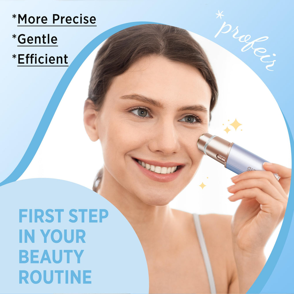 Facial Hair Removal for Women: Electric Hair Removal Device - Rechargeable Painless Face Razor for Chin Upper Lip Peach Fuzz with Light Gifts for Women(Blue Gold)