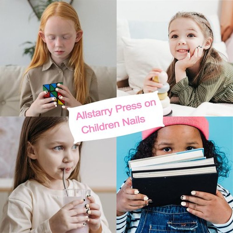 Allstarry 72pcs 3 pack Children Nails Press on Pre-glue Full Cover Kids French Tip Press on Nails Short False Nail Kits Lovely Gift for Children Little Girls Nail Art Decoration - Romantic French