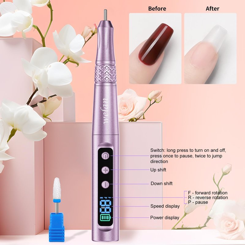 Welan Electric Nail Drill Professional, Cordless NailDrill, 35000RPM Professional NailDrill, Portable Efile Nail Drill Machine for Acrylic and Gel Nail with Manicure and Polishing Tool Set (Pink)