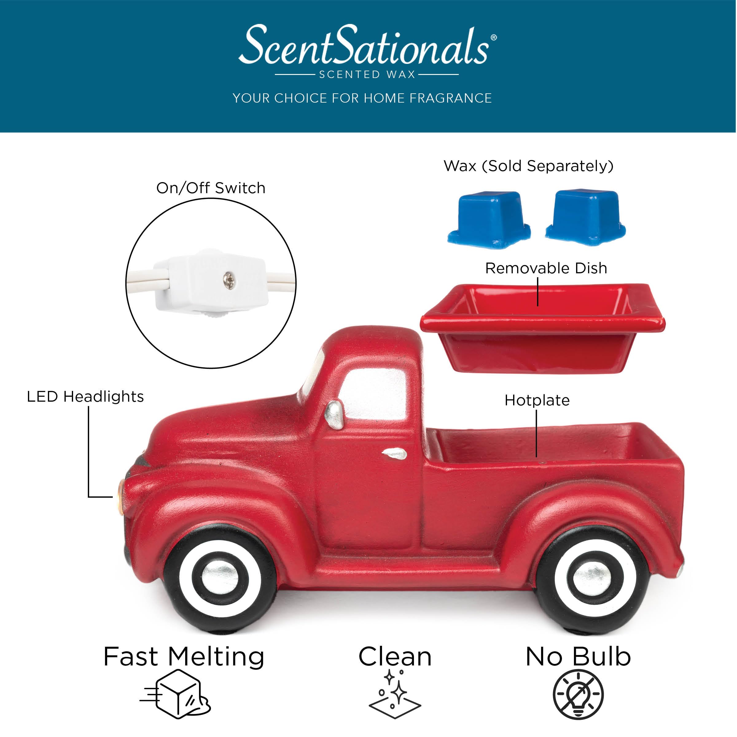 Scentsationals Wax Warmer, Wax Melt Warmer for Scented Melts - Truck Collection Red Truck - Candle Wax Melter for Fragrance Cubes and Tarts