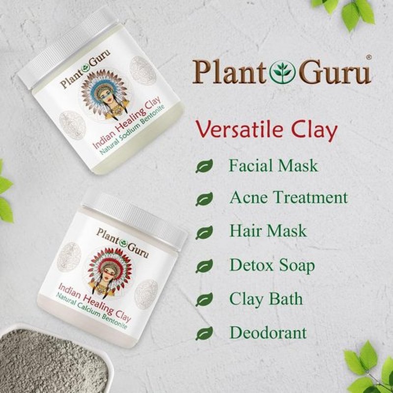 Plant Guru Calcium Bentonite Clay Powder 15 lbs. Bulk Wholesale 100% Natural Indian Healing Clay - Deep Pore Cleansing Facial And Body Mask - Detox Clay for Face, Hair, Acne, and Bath.