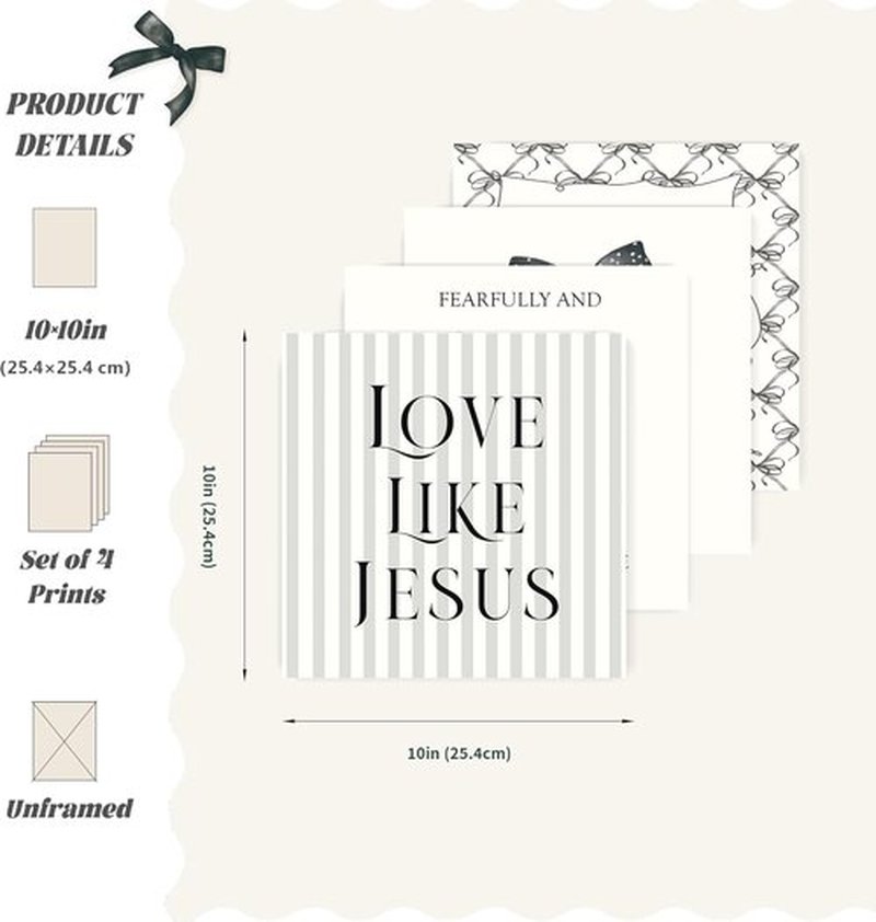 LARTSFRO Coquette Black Bow Wall Art Decor - Inspirational Christian Posters for Teen Girls | Set of 4, 10x10 Inch Unframed