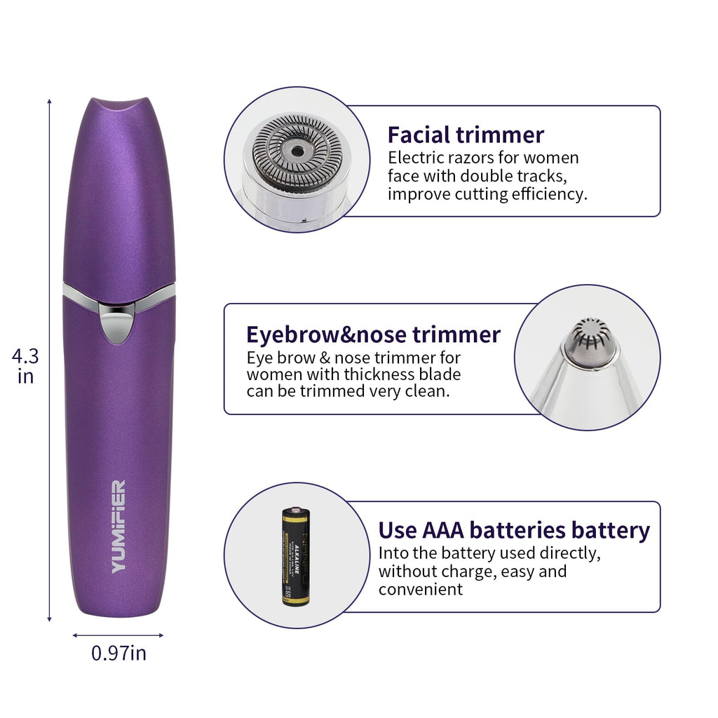 Eyebrow Facial Trimmer, Facial Hair Removal for Women, Smooth & Painless Face Razors Eyebrow Shaver for Women - 2 in 1 Facial Hair Remover & Eyebrow Trimmer with Built-in Battery for Face, Lip, Chin