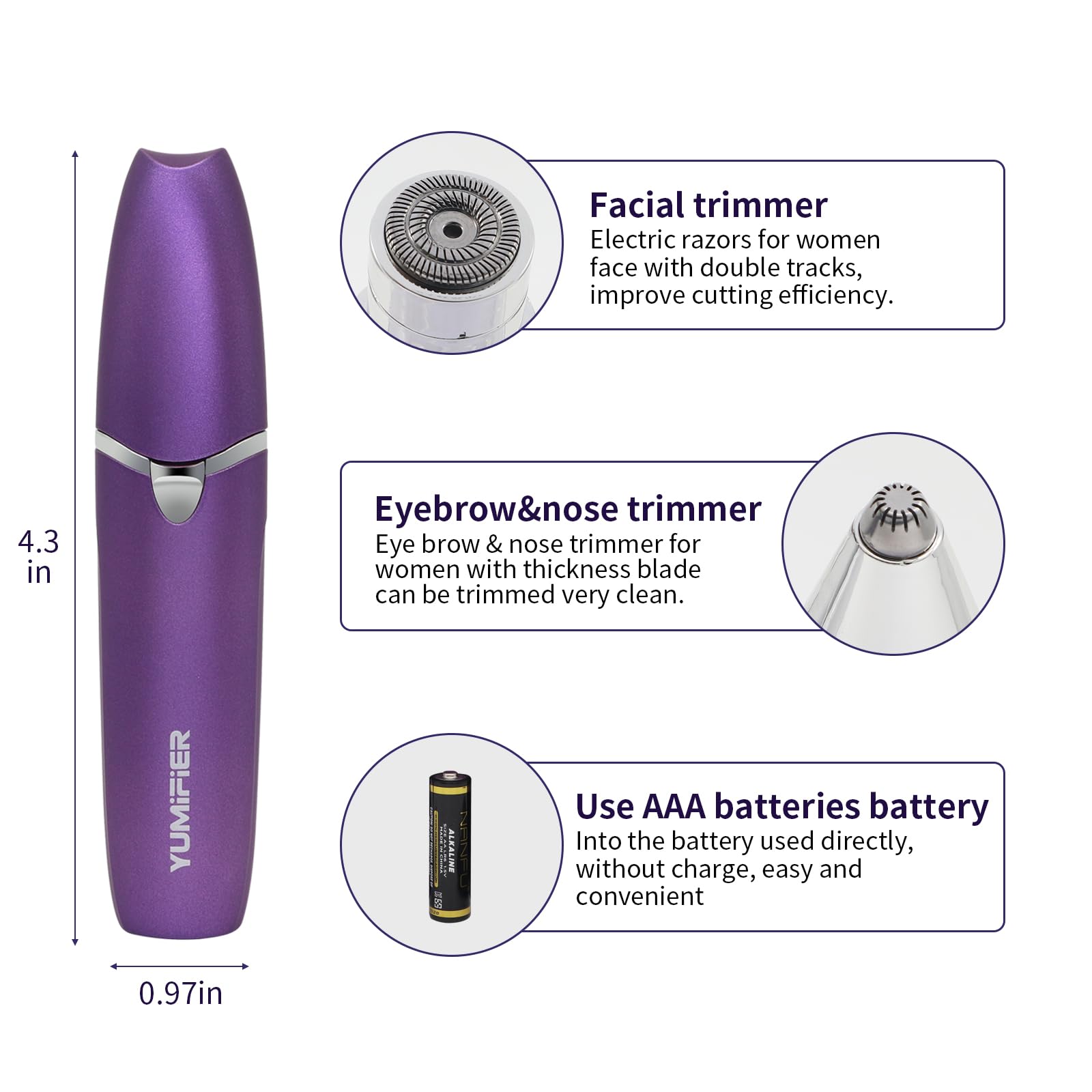 Eyebrow Facial Trimmer, Facial Hair Removal for Women, Smooth & Painless Face Razors Eyebrow Shaver for Women - 2 in 1 Facial Hair Remover & Eyebrow Trimmer with Built-in Battery for Face, Lip, Chin