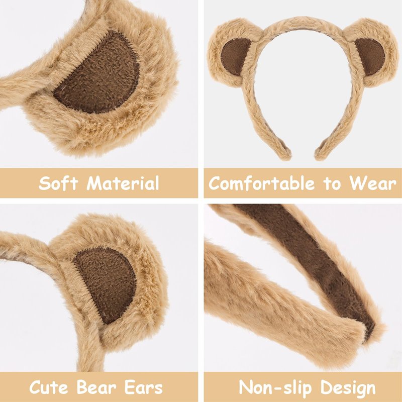 Vovii Bear Ears Headband for Women, Furry Animal Ears Headbands Hair Accessories for Adult Halloween Cosplay Costume（Brown