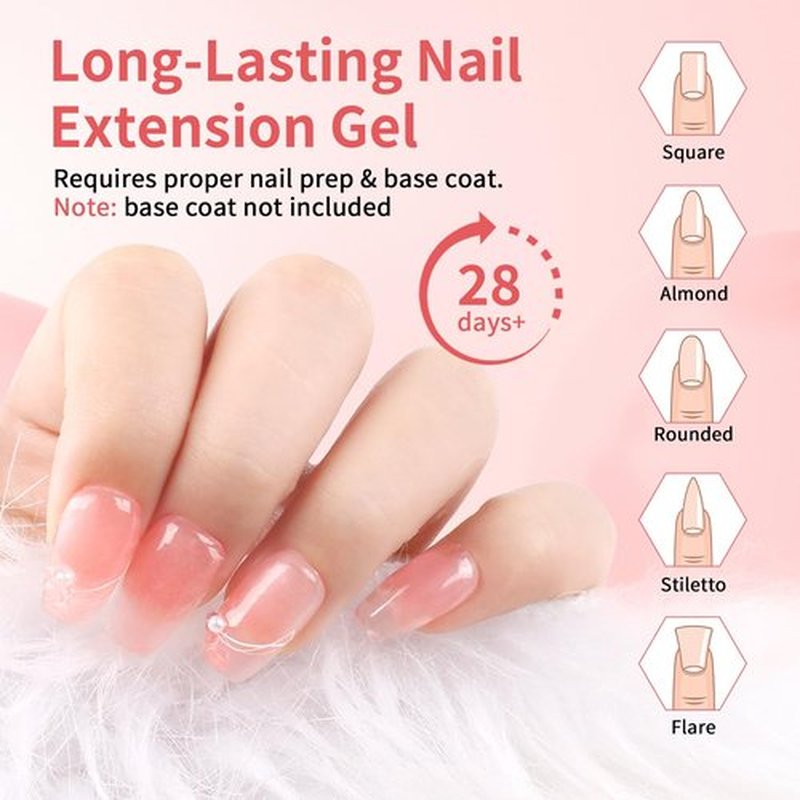 BQAN Poly Nail Gel, 2 Jelly Colors Poly Extension Gel (30ml) with Slip Solution & Brush | Non-Lifting Low Odor | for Nail Builder Pro Salon & Home DIY - Jelly Light Pink, 1 Oz/Pack (Pack of 2)