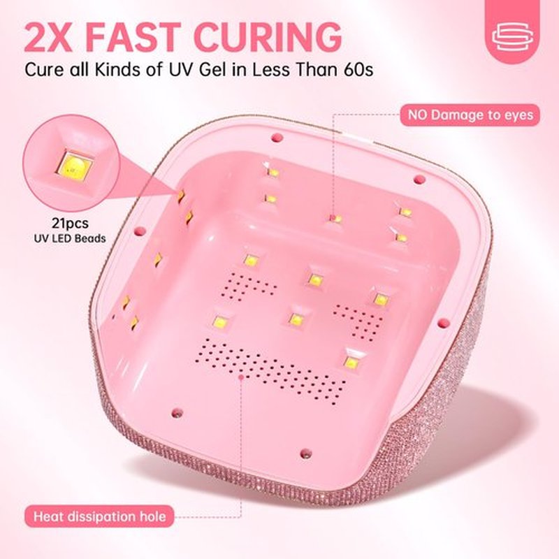 CHRISTINE SHELLY UV Nail Lamp, UV Light for Gel Nails, 48W Plug-in Mini Diamond Nail Lamp Nail Dryer with Touch Control Auto Sensor and 3 Timer Settings Nail Light Curing Lamp, Home (Pink Diamond)