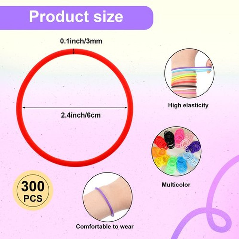 Hotop 200 Pcs 80s Multicolor Silicone Jelly Rubber Bracelets Hair Ties Women, Mixed Style, Random Color