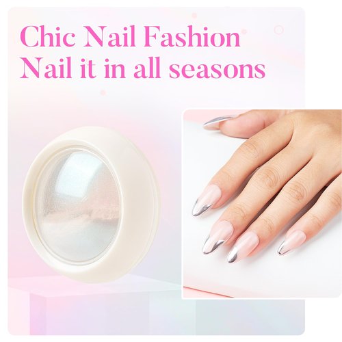AIMEILI Pearl Chrome Nail Powder, Vegan, Cruelty Free, 12 Colors Aurora Metallic Holographic Mirror Effect Nail Art Pigment Iridescent Shell Glitter Nail Art