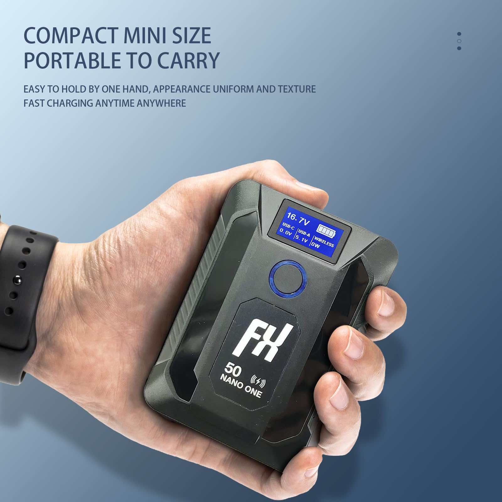 FXLION Mini V Mount Battery Nano Two, 98Wh/ 6800mAh V Mount Battery with USB-C Input/Output, USB-A Output, Dual D-tap Outputs for Camera, Monitor, Light and Smartphone, Support 15W Wireless Charging