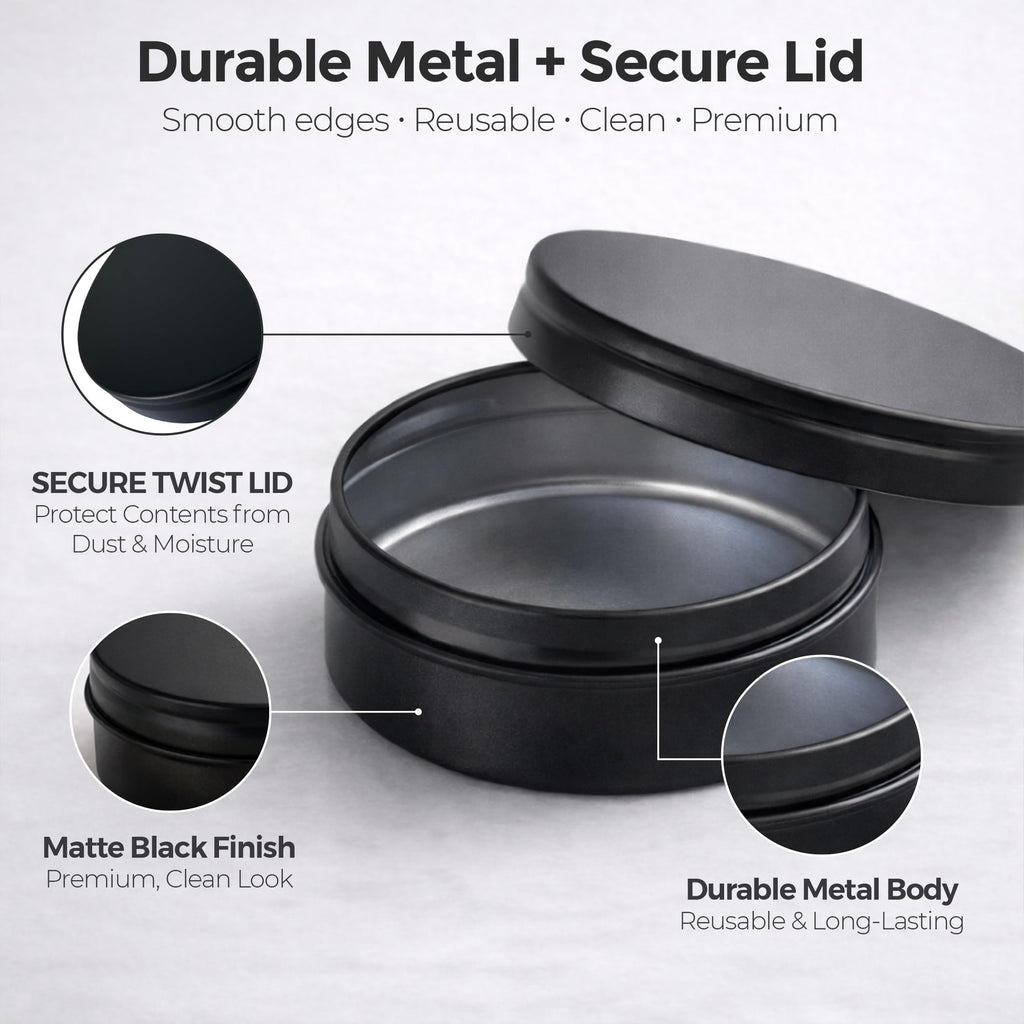 TYNZZ 3 Pcs, Metal Tin Round Container, Mini Portable Small Storage Container Kit with Twist Lid for Home Storage 2.5x1 Inch, Black