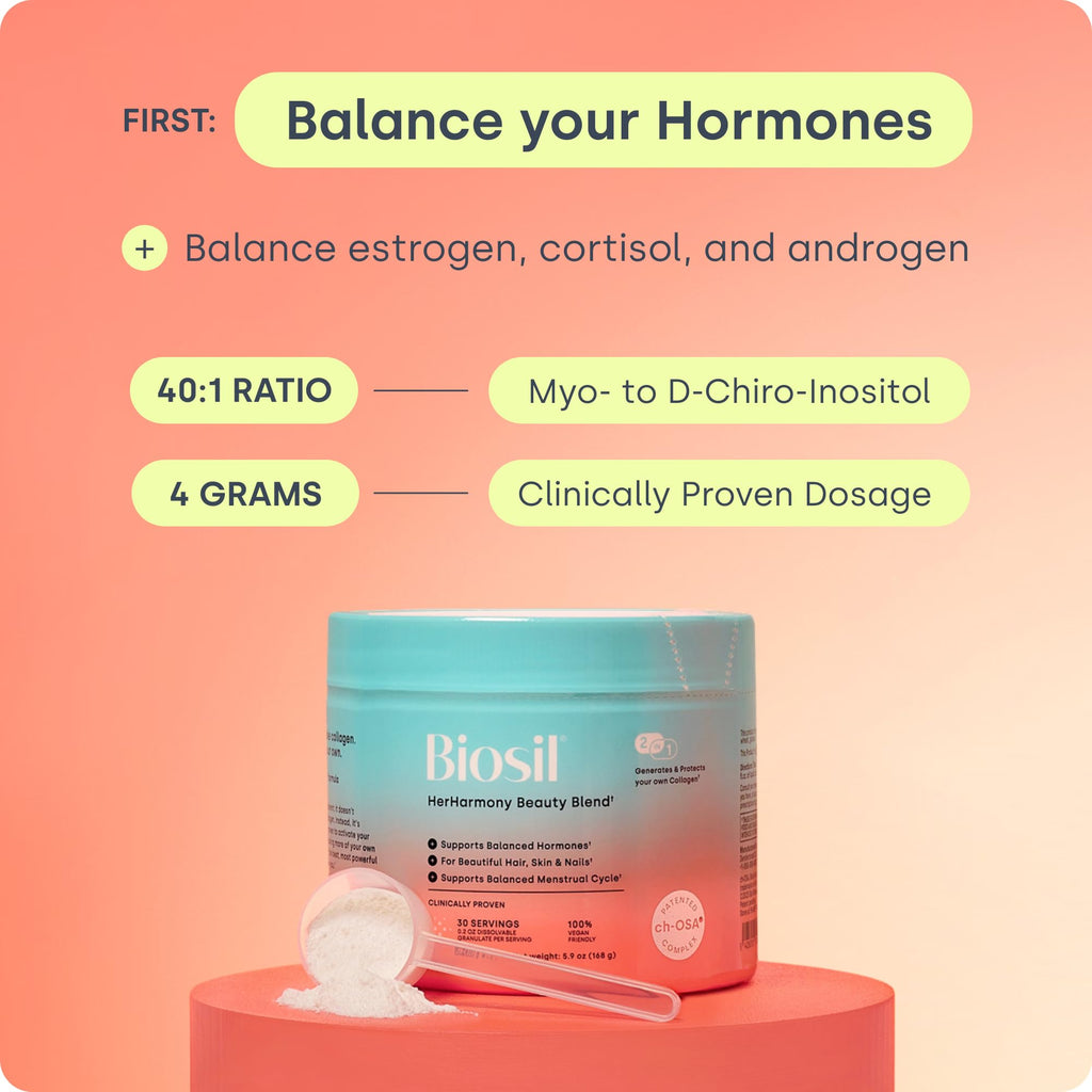Biosil HerHarmony Beauty Blend - 5.9 oz - Hormone, Fertility & Menstrual Support - Skin, Hair & Nail Health - Patented ch-OSA & Ideal 40:1 Ratio of Myo-Inositol to D-Chiro-Inositol - 30-Day Supply