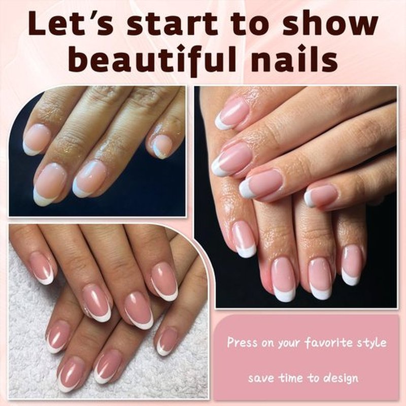 Bellelfin French Tip Press on Nails, 120Pcs Short Oval Fake French Nails Full Cover Nude French Nail Press ons with Glue Artificial French Short Nails for Women Girls Finger Nails Design