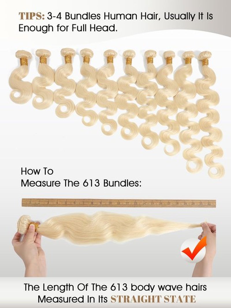 PT.Venus 613 Blonde Bundles Human Hair 14 16 18 Inch Blonde Body Wave Bundles 3 Bundles Human Hair Extensions 100% Unprocessed 12A Grade Brazilian Virgin Human Hair for Women