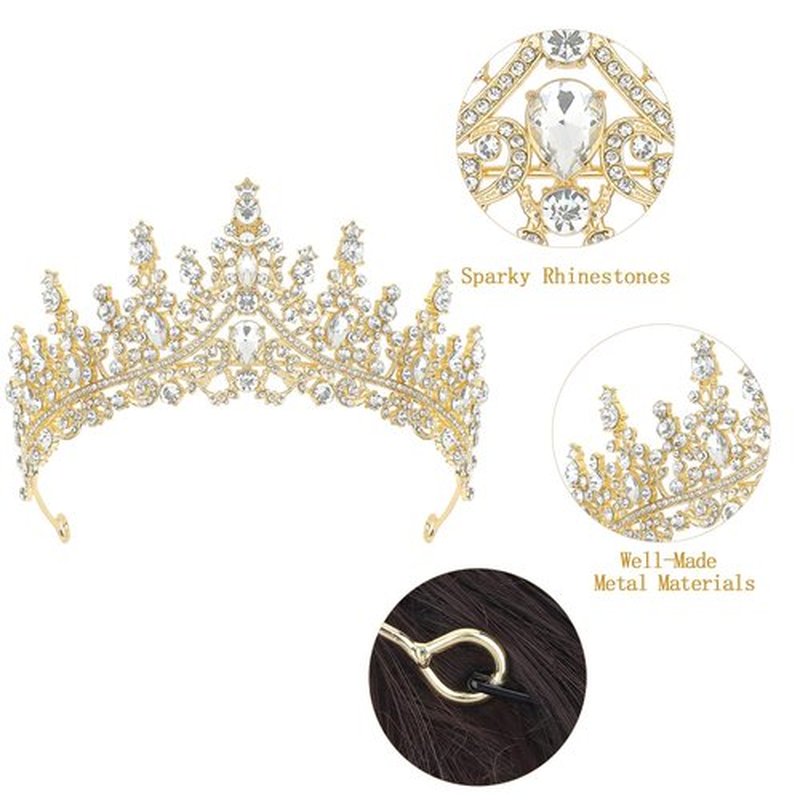CAVETEE Princess Crown and Birthday Princess Sash,Glod Birthday Tiara With Glitter Sash for Princess Party Decorations Happy Birthday Accessories Birthday Crown and Tiara for Women Girls