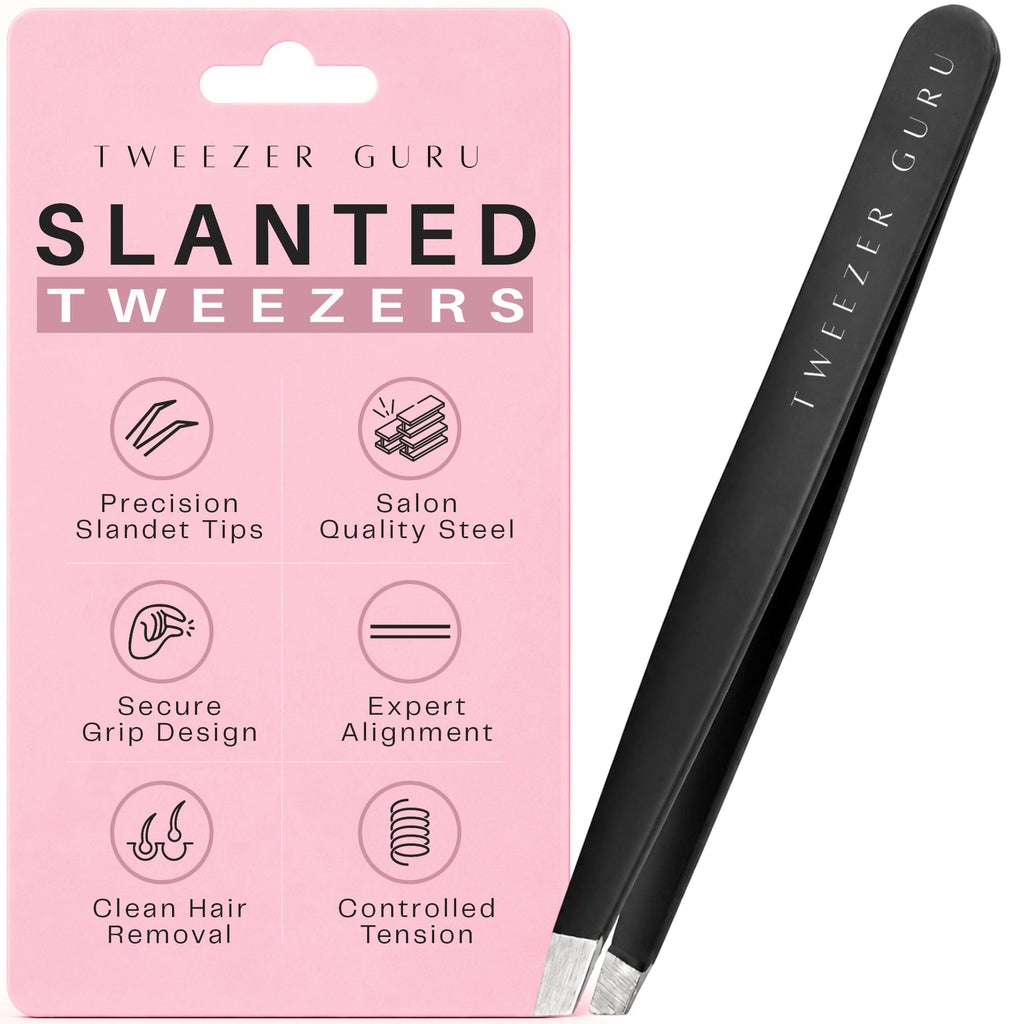 Tweezer Guru Tweezers for Women Facial Hair & Men – Precision Slant-Pointed Eyebrow Tweezer for Ingrown Hair, Blackhead & Splinter Removal (Black)